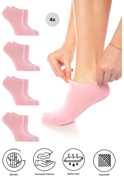 Bambu Kadın Sneaker Renkli Çorap Dikişsiz Görünmez Bilekte Spor Çorap Premium 4'lü Paket