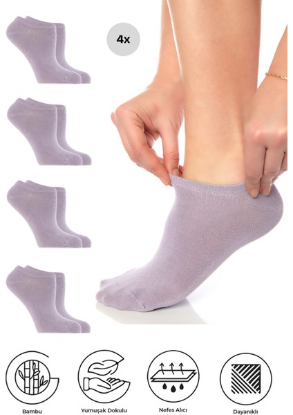 Bambu Kadın Sneaker Renkli Çorap Dikişsiz Görünmez Bilekte Spor Çorap Premium 4'lü Paket