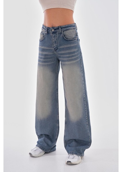 Kadın Vintage Efektli Straight Fit Baggy Jean fiyatları
