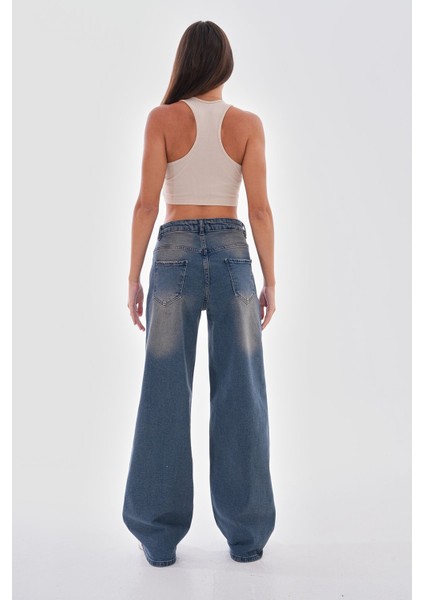 Kadın Vintage Efektli Straight Fit Baggy Jean modelleri