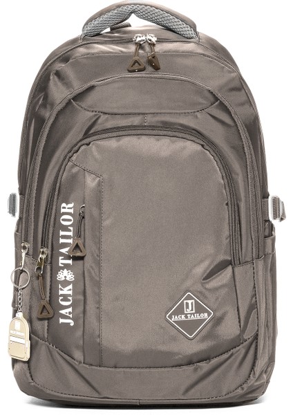 Tablet ve Laptop Bölmeli Çok Cepli Su Geçirmez Okul Çantası Lise ve Ortaokul JT60020 Gri