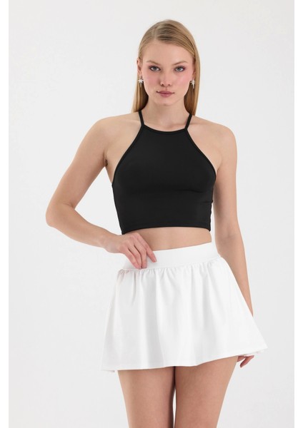 Kadın Siyah Bisiklet Yaka Crop Top BLZ-00187