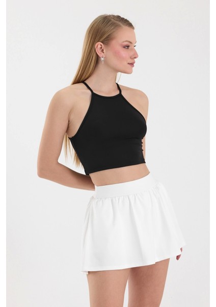 Kadın Siyah Bisiklet Yaka Crop Top BLZ-00187