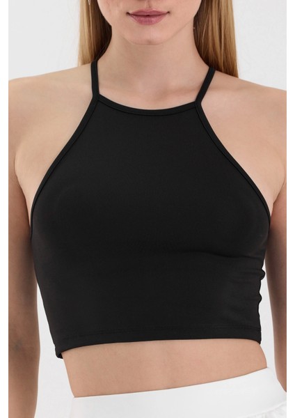 Kadın Siyah Bisiklet Yaka Crop Top BLZ-00187