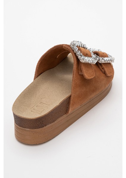 Polacca Taba Süet Taşlı Çift Bantlı Hakiki Deri Kadın Kalın Tabanlı Terlik indirimleri