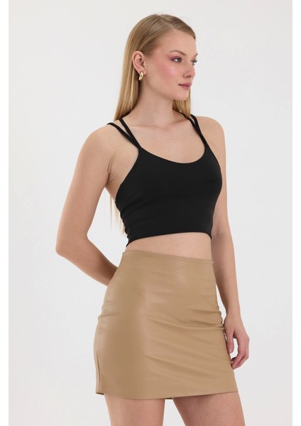 Kadın Siyah Çapraz Sırt Detaylı Crop Top BLZ-00211