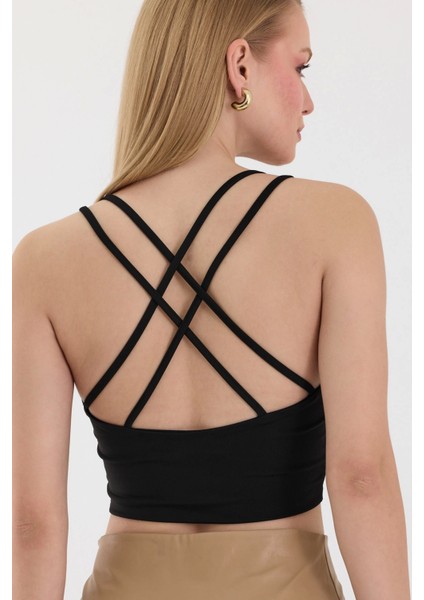 Kadın Siyah Çapraz Sırt Detaylı Crop Top BLZ-00211