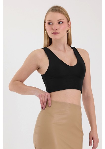 Kadın Siyah V Yaka Crop Top BLZ-00262 modelleri