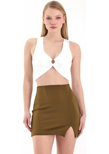 Kadın Beyaz Halka Detaylı Crop Top BLZ-00353