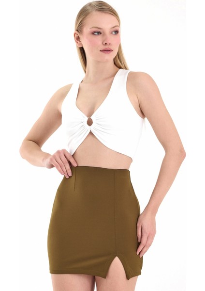 Kadın Beyaz Halka Detaylı Crop Top BLZ-00353 fiyatları