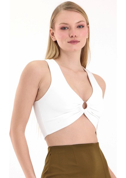 Kadın Beyaz Halka Detaylı Crop Top BLZ-00353 fırsatları
