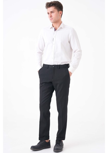 ® Flexbelt™ Kızaklı Iç Lastikli Siyah Erkek Pantolon: Gizli Esnek Bel Tasarımıyla Gün Boyu Konfor