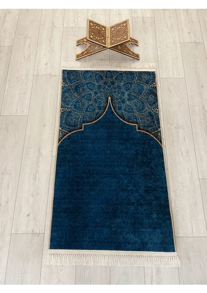 Seccade Saçaklı (Lateks Taban) 75 x 125 Ebat Petrol Mavisi