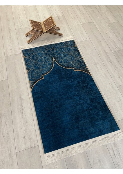 Seccade Saçaklı (Lateks Taban) 75 x 125 Ebat Petrol Mavisi