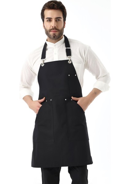 Barista Boyundan Askılı Önlük Kanguru Cepli - Siyah fırsatları