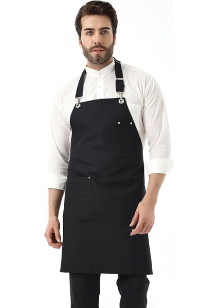 Barista Boyundan Askılı Önlük Tek Cepli - Siyah
