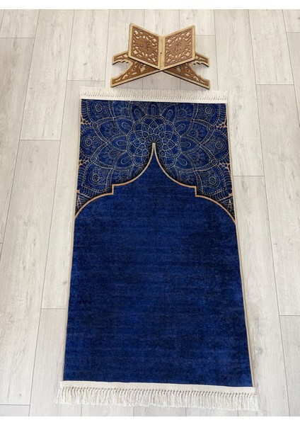 Seccade Saçaklı (Lateks Taban) 75 x 125 Ebat Mavi
