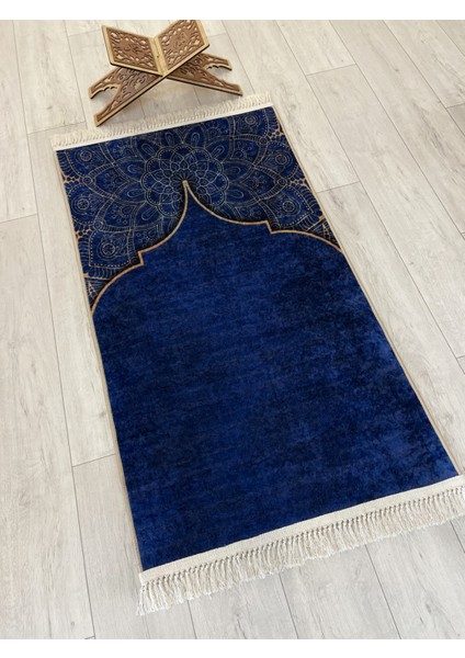 Seccade Saçaklı (Lateks Taban) 75 x 125 Ebat Mavi