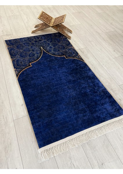 Seccade Saçaklı (Lateks Taban) 75 x 125 Ebat Mavi