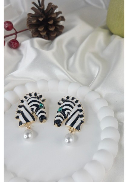 Vintage Zebra Çizgili Inci Damla Küpe fiyatları