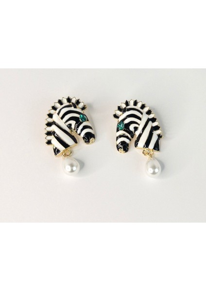 Vintage Zebra Çizgili Inci Damla Küpe fırsatları