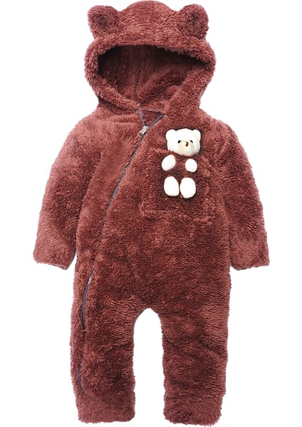 Kız Erkek Bebek ve Çocuk Kapüşonlu Ayıcıklı Peluş Tulum