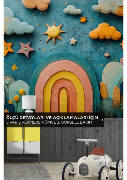 Kendinden Yapışkanlı 3 Boyutlu Gökkuşağı Çocuk Odası Duvar Kağıdı, 3D Bebek Odası Duvar Kağıdı