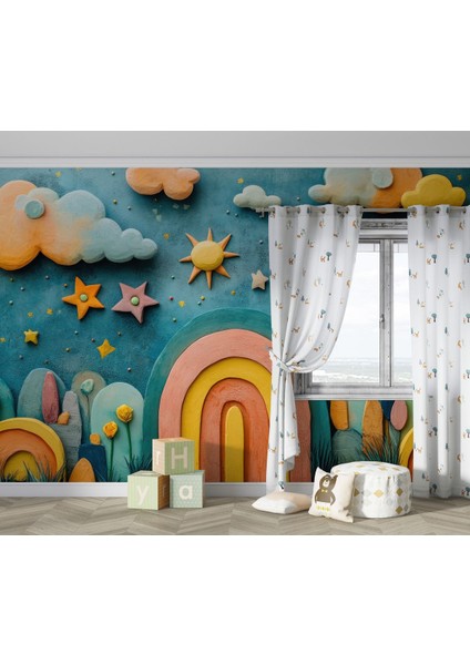 Kendinden Yapışkanlı 3 Boyutlu Gökkuşağı Çocuk Odası Duvar Kağıdı, 3D Bebek Odası Duvar Kağıdı indirimleri