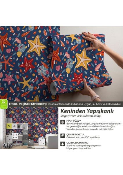 Kendinden Yapışkanlı Sevimli Deniz Yıldızı Desenli Bebek Çocuk Odası Duvar Kağıdı