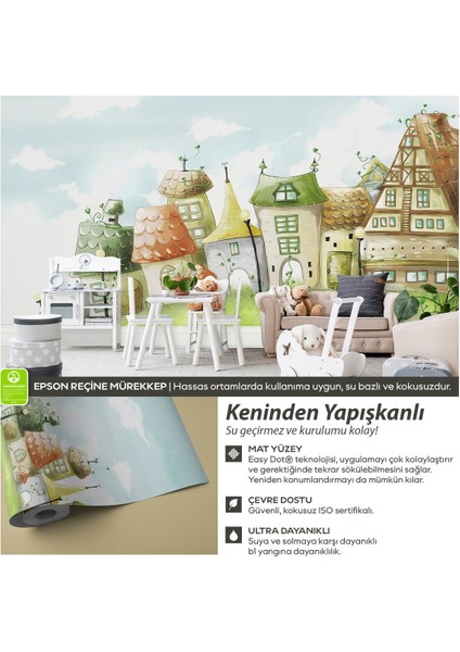 Kendinden Yapışkanlı Masal Evleri Bebek Çocuk Odası Kolay Uygulanan Kendin Yap Duvar Kağıdı modelleri