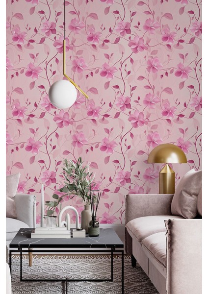 Romantik Pembe Çiçek Desenli Duvar Kağıdı, Yatak Odası Duvar Kağıdı, Salon Duvar Kağıdı