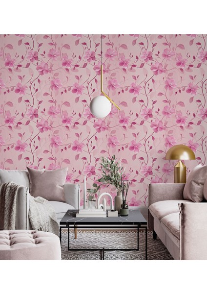 Romantik Pembe Çiçek Desenli Duvar Kağıdı, Yatak Odası Duvar Kağıdı, Salon Duvar Kağıdı modelleri