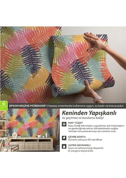 Kendinden Yapışkanlı Pastel Renkli Yapraklar Kolay Uygulanabilen Kendin Yap Duvar Kağıdı