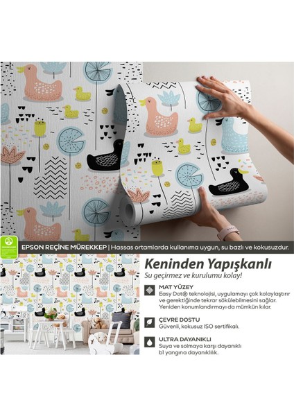 Kendinden Yapışkanlı Sevimli Ördekler Bebek Çocuk Odası Kolay Uygulanan Duvar Kağıdı