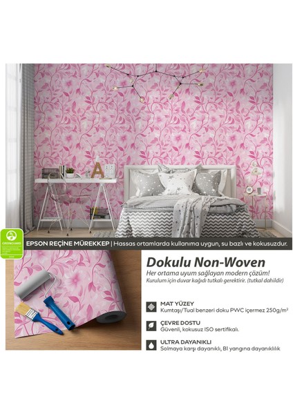 Pembe Romantik Çiçekli Duvar Kağıdı, Yatak Odası Duvar Kağıdı, Salon Duvar Kağıdı, Cafe Duvar Kağıdı fiyatları