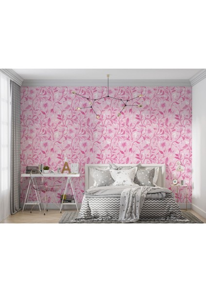 Pembe Romantik Çiçekli Duvar Kağıdı, Yatak Odası Duvar Kağıdı, Salon Duvar Kağıdı, Cafe Duvar Kağıdı fırsatları