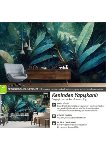 Kendinden Yapışkanlı Büyük Yapraklar Duvar Kağıdı, Kolay Uygulanabilen Duvar Kağıdı, Suya Dayanıklı