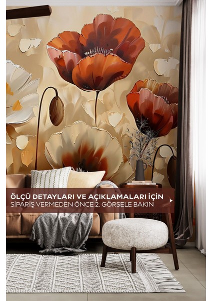 Romantik Yağlı Boya Görünümlü Çiçekli Duvar Kağıdı, Yatak Odası Duvar Kağıdı, Salon Duvar Kağıdı