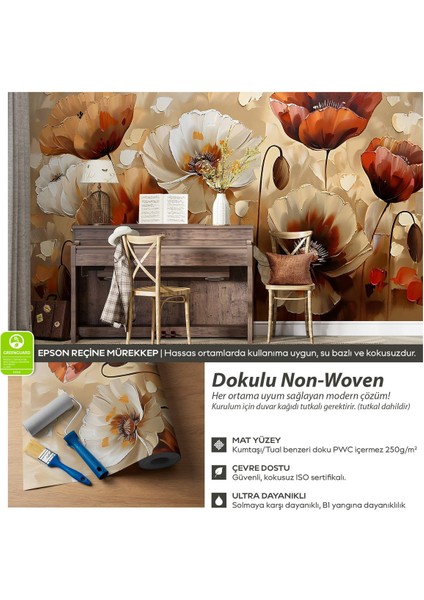 Romantik Yağlı Boya Görünümlü Çiçekli Duvar Kağıdı, Yatak Odası Duvar Kağıdı, Salon Duvar Kağıdı modelleri