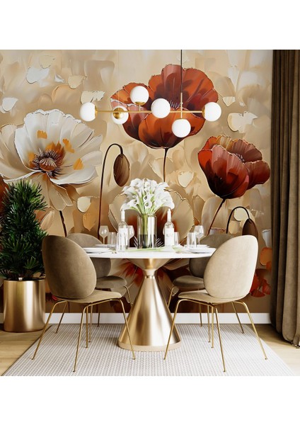 Romantik Yağlı Boya Görünümlü Çiçekli Duvar Kağıdı, Yatak Odası Duvar Kağıdı, Salon Duvar Kağıdı fırsatları