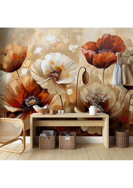 Romantik Yağlı Boya Görünümlü Çiçekli Duvar Kağıdı, Yatak Odası Duvar Kağıdı, Salon Duvar Kağıdı indirimleri