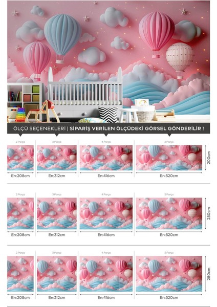 3 Boyutlu Pembe Tonlarda Balonlu Gökyüzü Bebek Odası Duvar Kağıdı, 3D Çocuk Odası Duvar Kağıdı fiyatları