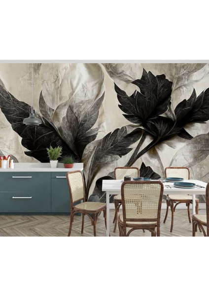 Minimalist Vintage Soyut Yapraklar Duvar Kağıdı, Salon Duvar Kağıdı, Yatak Odası Duvar Kağıdı