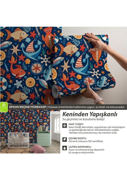 Kendinden Yapışkanlı Deniz Altı ve Deniz Canlıları Desenli Bebek Çocuk Odası Duvar Kağıdı