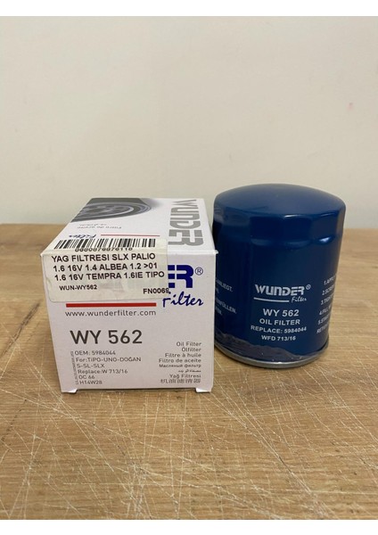 Wunder WY562 Yağ Filtresi Slx Palıo 1.6 16V 1.4 Albea 1.2 >01 1.6 16V Tempra 1.6ıe Tıpo 1.4ıe Uno Marea 1.6 5984044