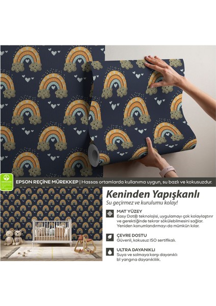 Bohem Süslü Gökkuşağı Desenli Bebek Odası Duvar Kağıdı, Çocuk Odası Duvar Kağıdı fiyatları