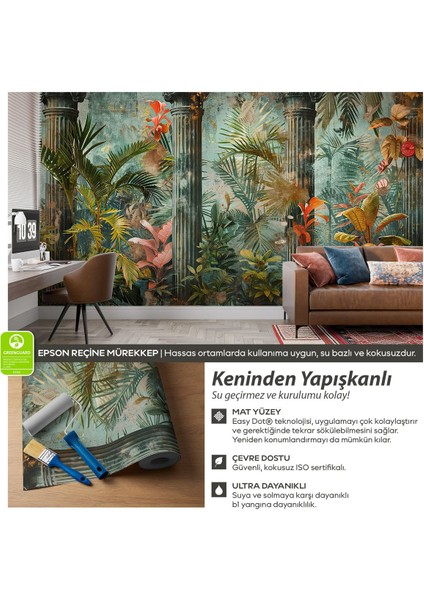 Kendinden Yapışkanlı Antik Sütunlar ve Tropik Cennet Duvar Kağıdı, Kendin Yap Duvar Kağıdı