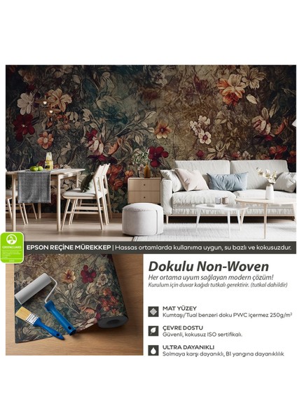 Nostaljik Vintage Çiçekler Duvar Kağıdı, Yatak Odası Duvar Kağıdı, Salon Duvar Kağıdı, Duvar Dekor modelleri