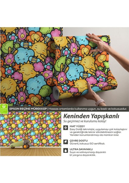 Kendinden Yapışkanlı Kolay Uygulanan Uğur Böceği ve Sevimli Figürler Bebek Çocuk Odası Duvar Kağıdı