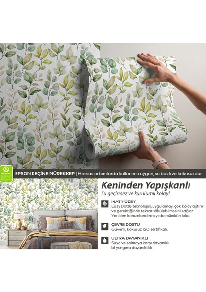 Kendinden Yapışkanlı Romantik Yaprak Desenli Kolay Uygulanabilen Kendin Yap Duvar Kağıdı
